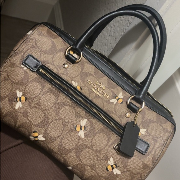 Coach Tan and Black Bee Print Satchel - Picture 1 of 3